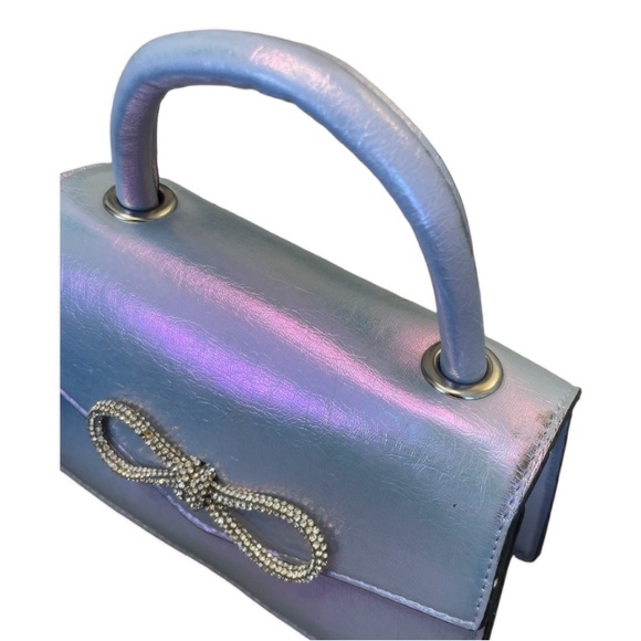 ALDO Holographic Flap-Over Shoulder Bag rhinestone silver bow retro small bag - Picture 5 of 6